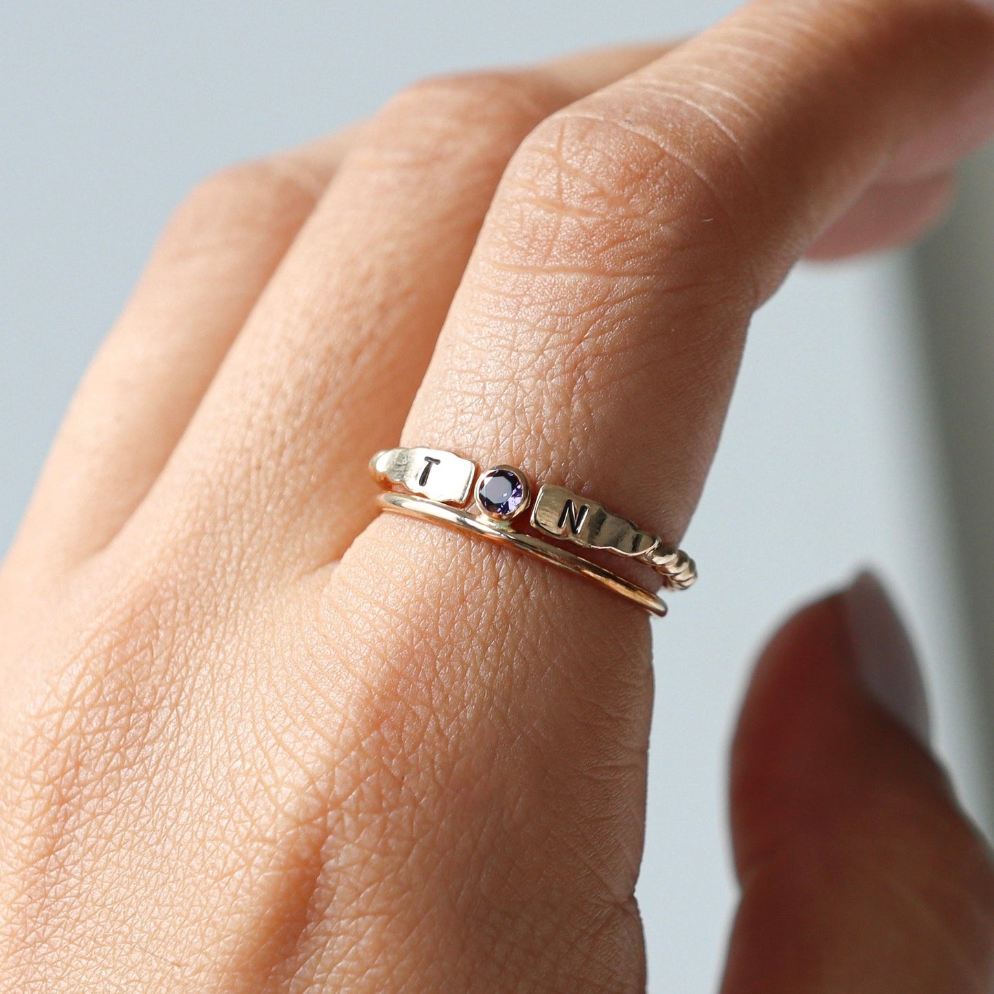 Initial and Birthstone Ring Set