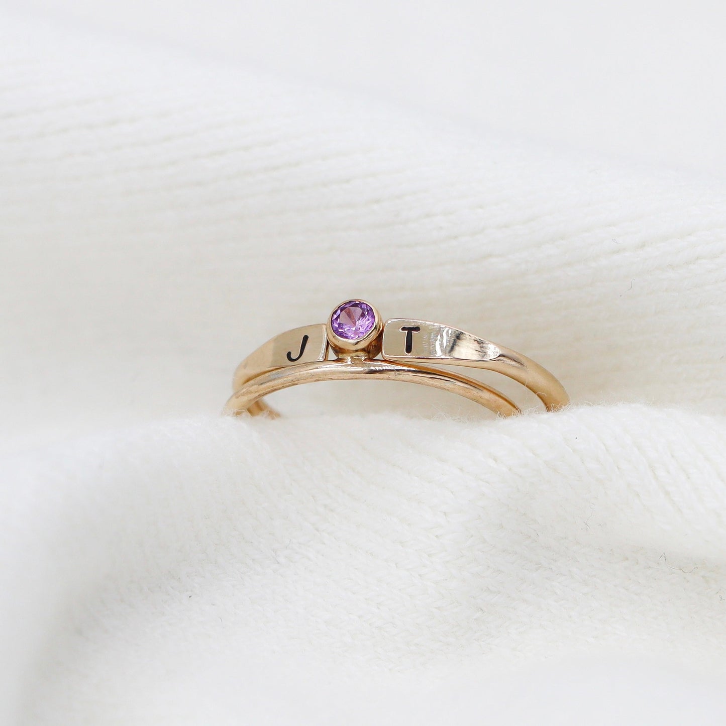 Initial and Birthstone Ring Set