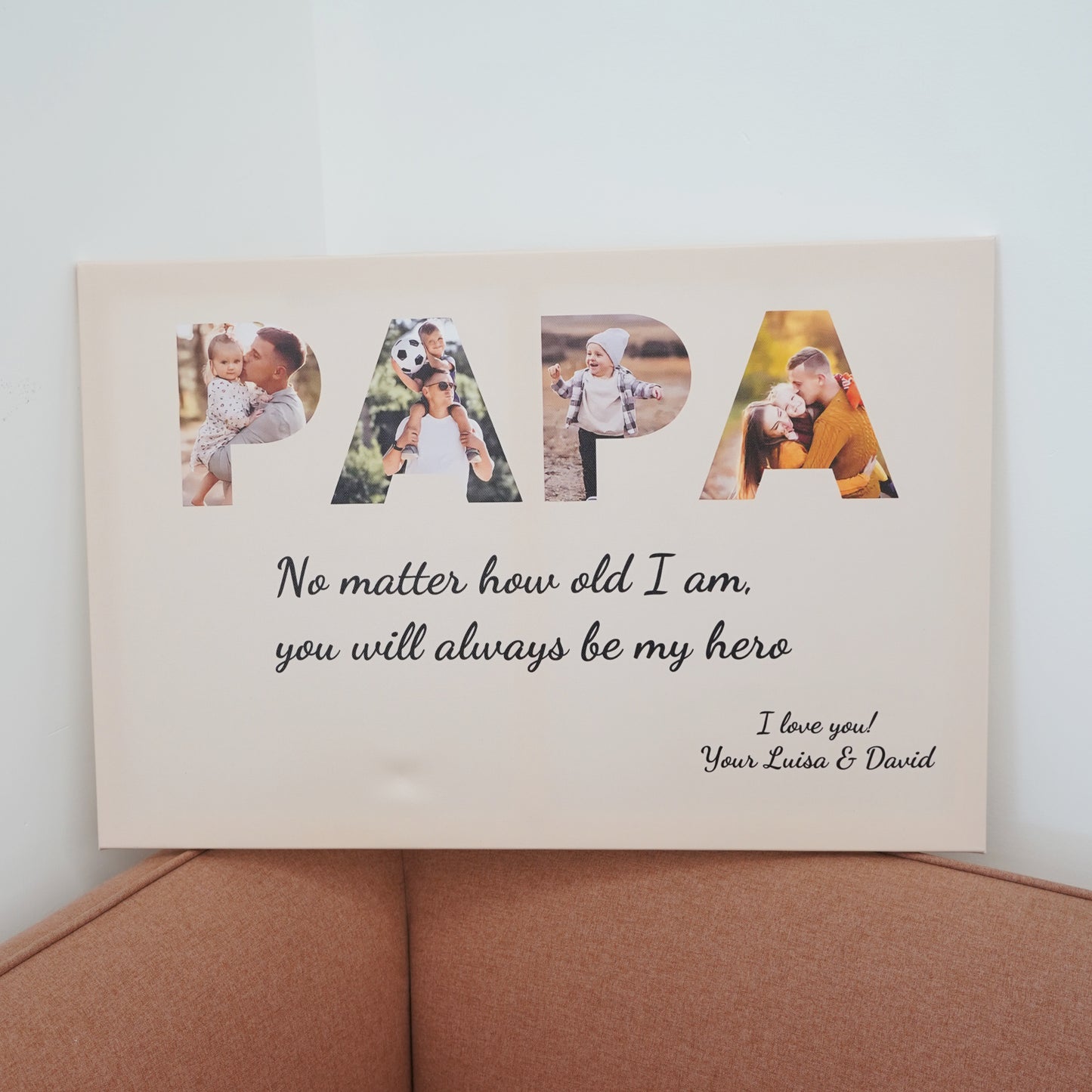 Personalized canvas "Dad remains my hero"