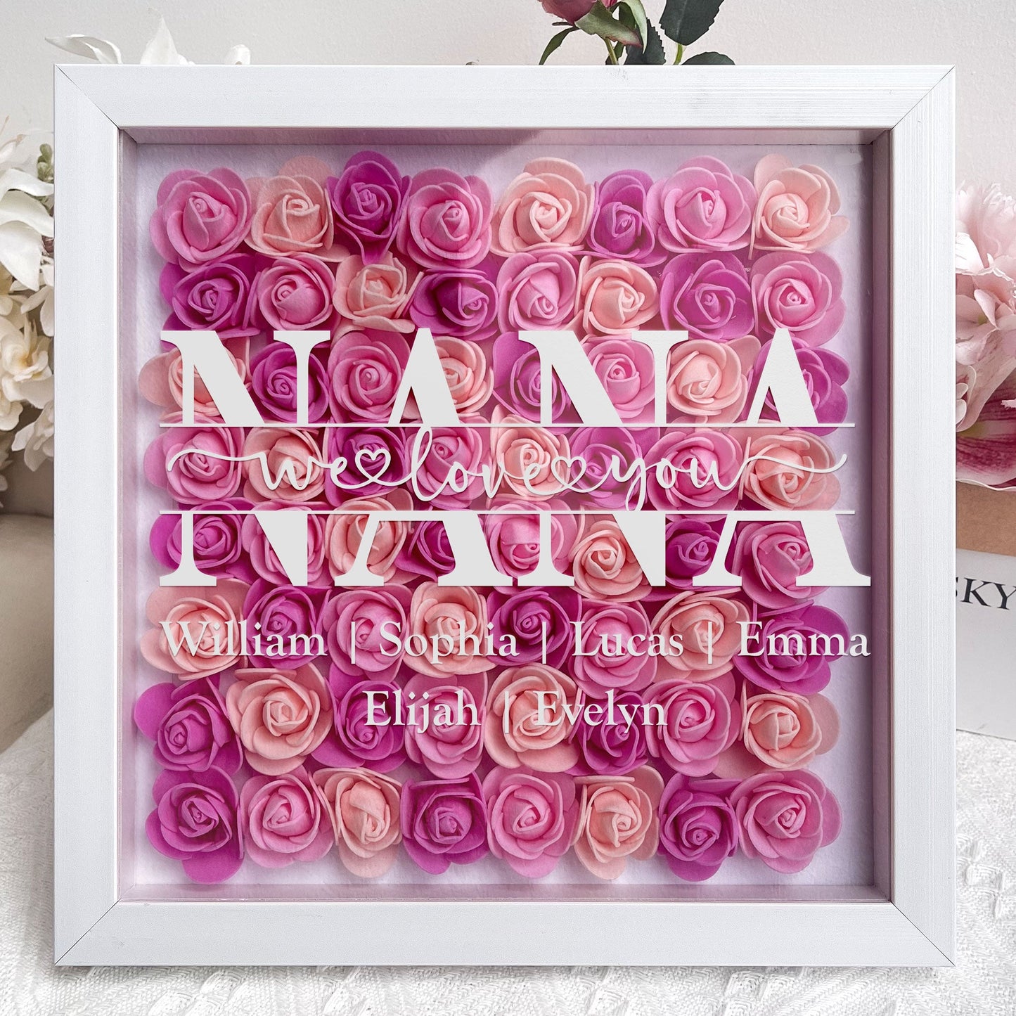 Mom We Love You - Personalized Flower Shadow Box