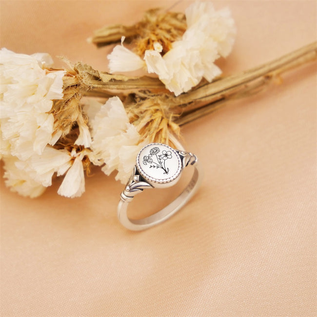 Personalized Family Birth Flower Ring #2