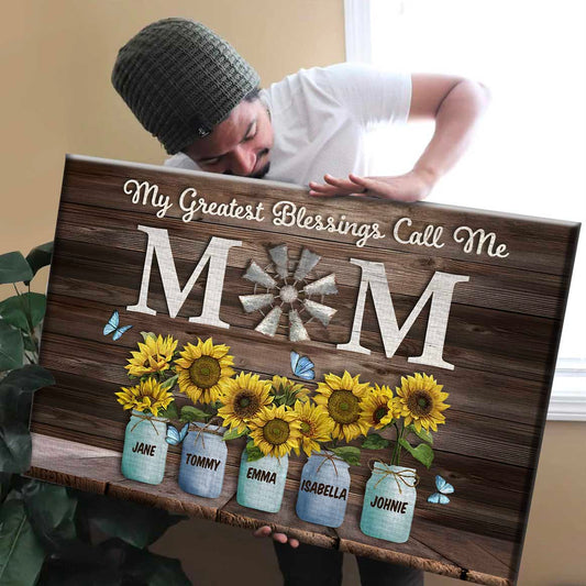 My Greatest Blessings Call Me Mom Custom Names Canvas Gift