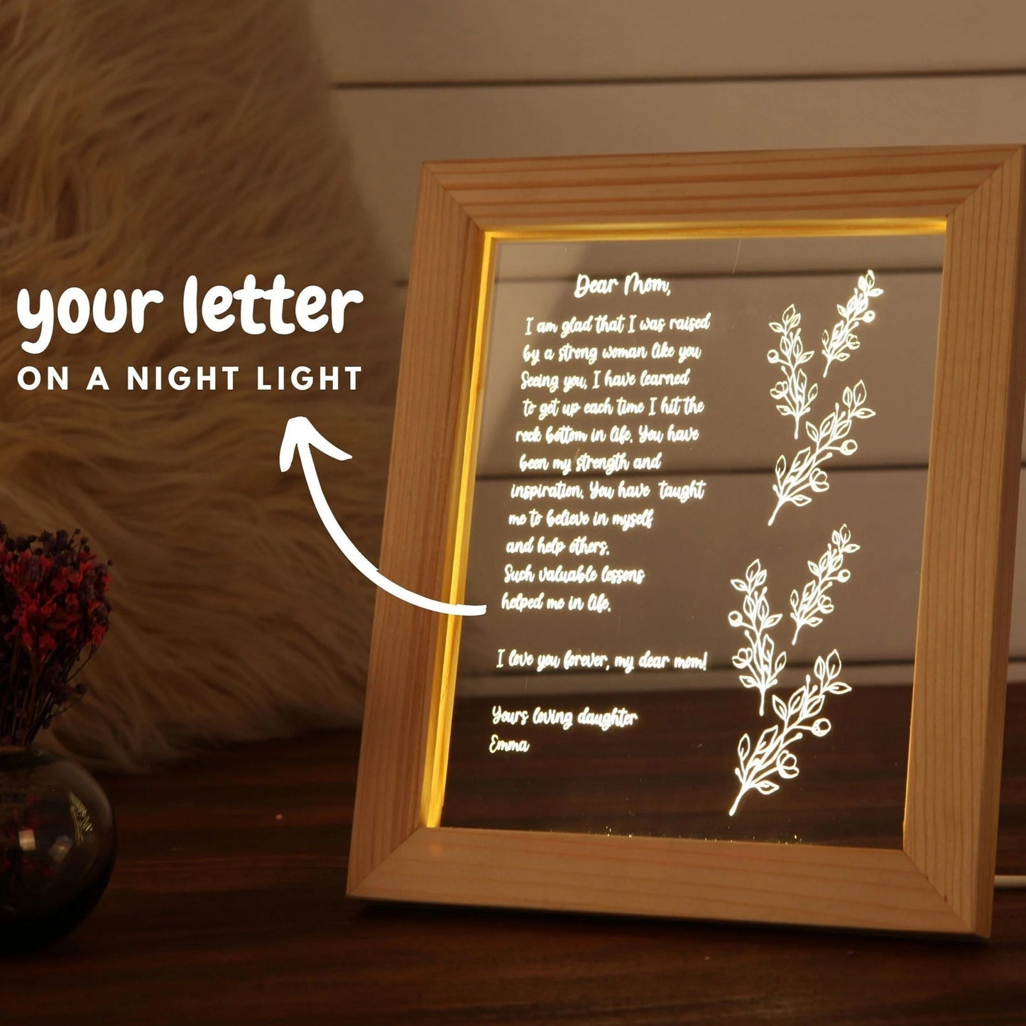 Personalized Hand-Written Letter Night Light - Gift for Mom