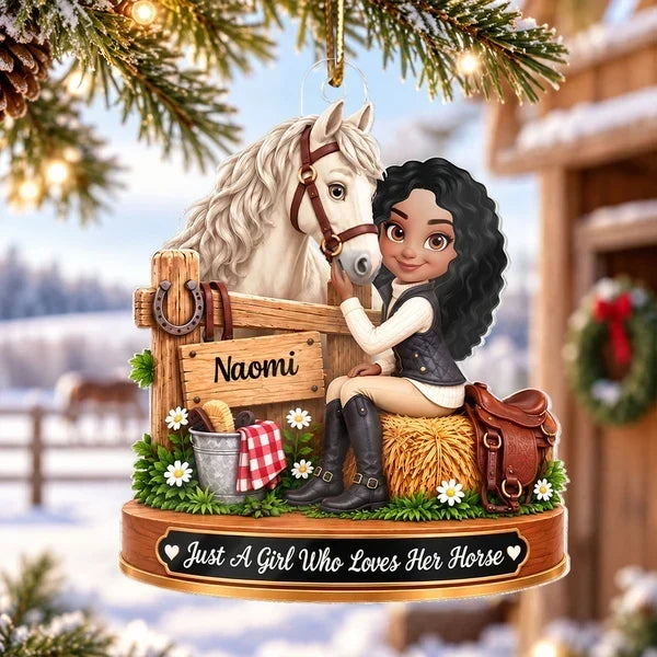 Personalized Horse Girl Rustic Stable Acrylic Ornament