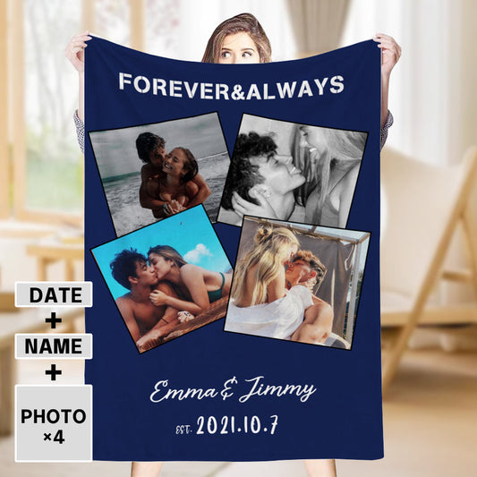 Personalized 4 Photos Text Fleece Blankets for Couple💞