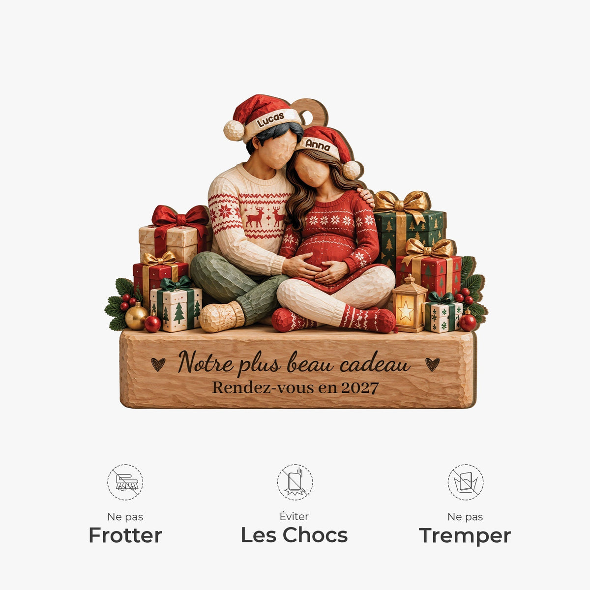 Personalized Expectant Parents Christmas Wooden Ornament