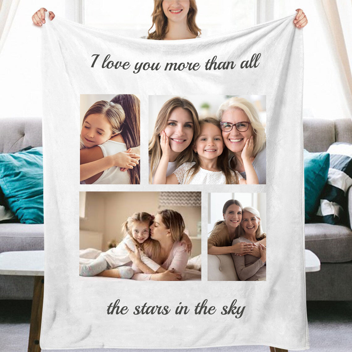 Personalized 4 Photos Text Fleece Blankets for Mom