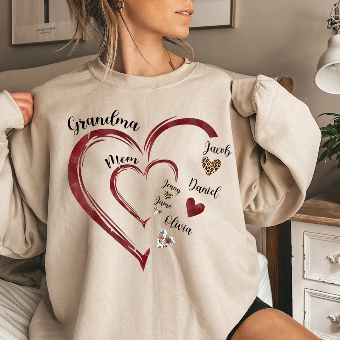 Custom Grandma Heart Sweatshirt Sweatshirt/Hoodie/T-Shirt