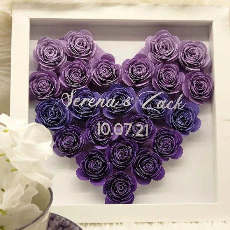 Custom Heart Flower Shadow Box with Text