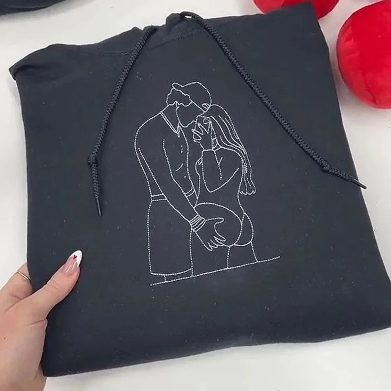 Custom Embroidered Line Drawing Hoodie