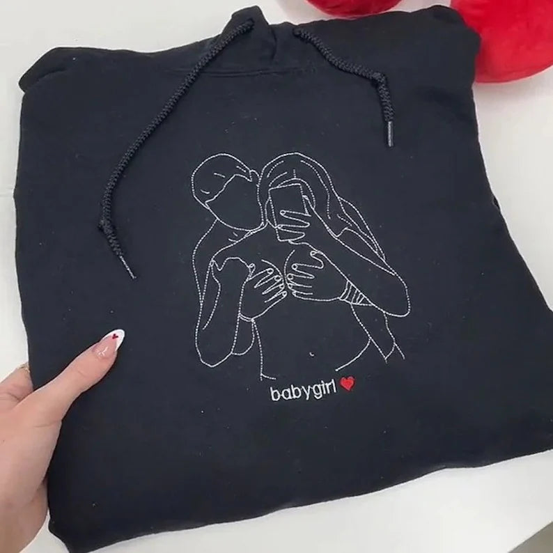 Custom Embroidered Line Drawing Hoodie