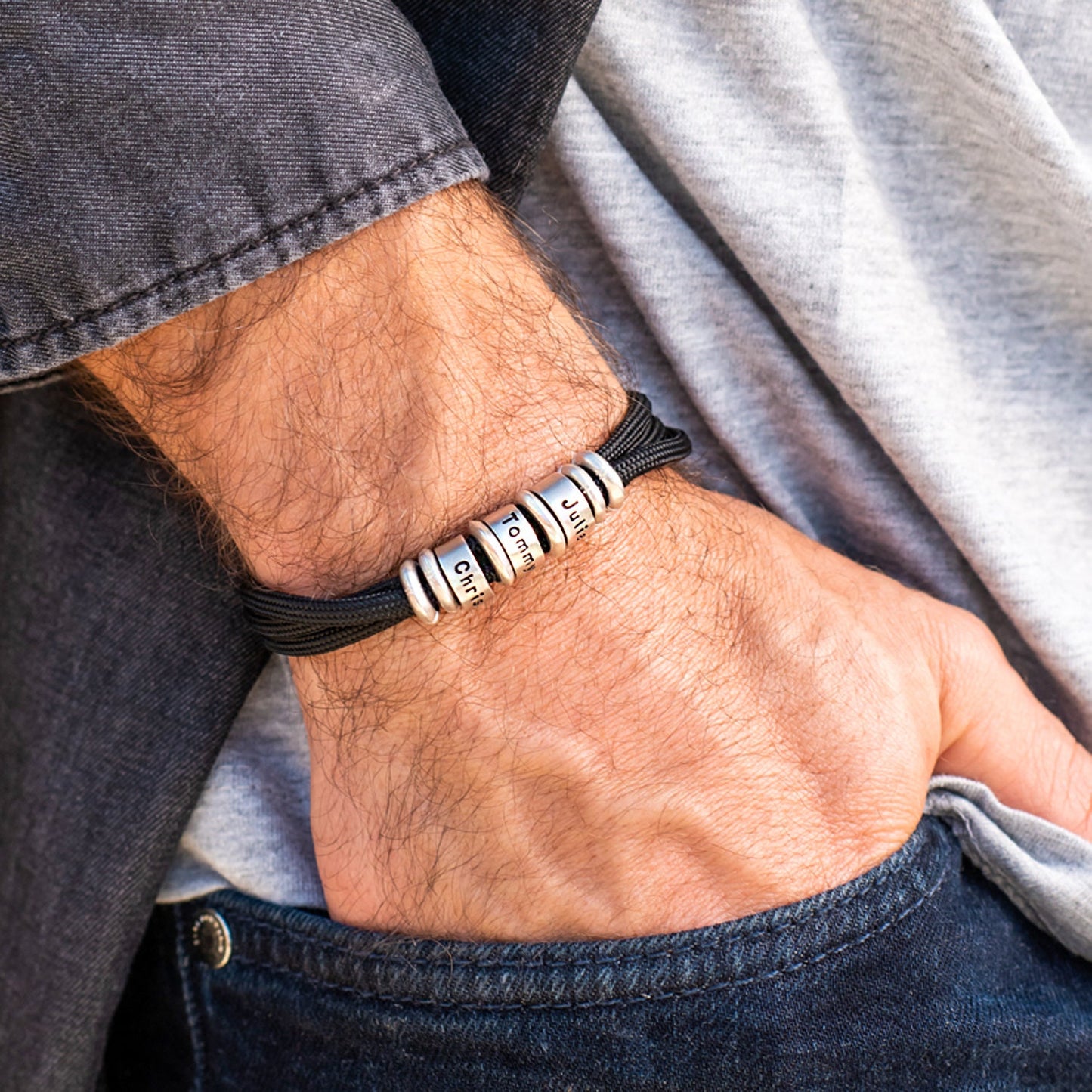 Bracelet en cuir pour homme avec perles personnalisées