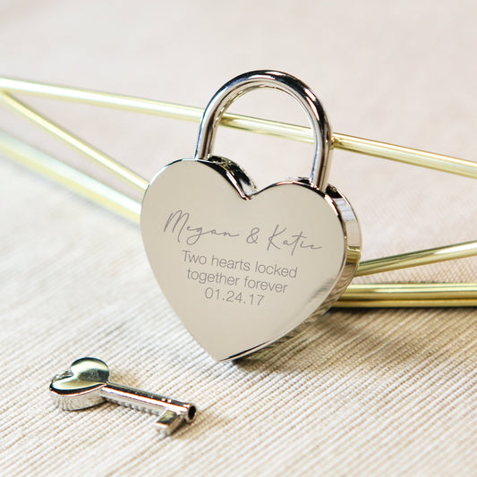 Engraved Heart Love Lock with Key Valentine's Gift