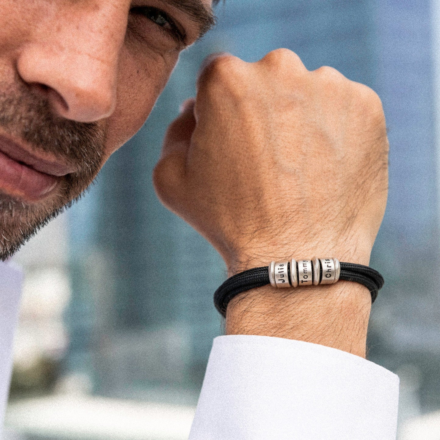 Bracelet en cuir pour homme avec perles personnalisées