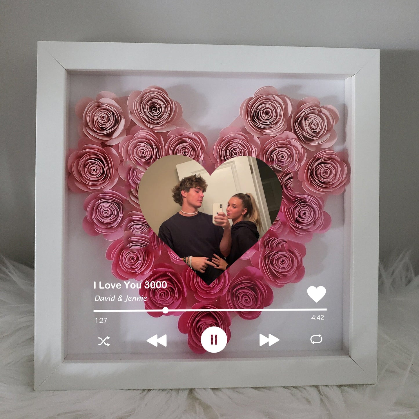 Custom Heart Flower Shadow Box with Photo 🎵