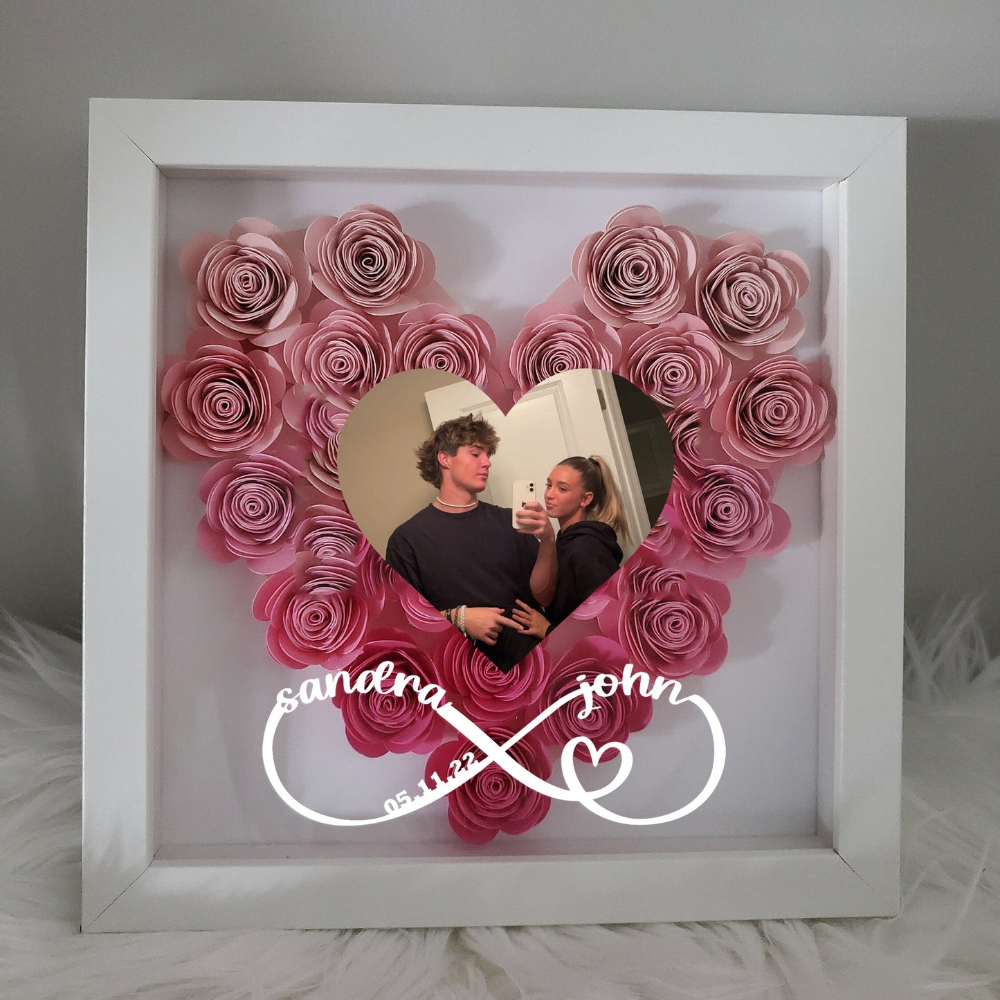 Custom Heart Flower Shadow Box with Photo 🎵