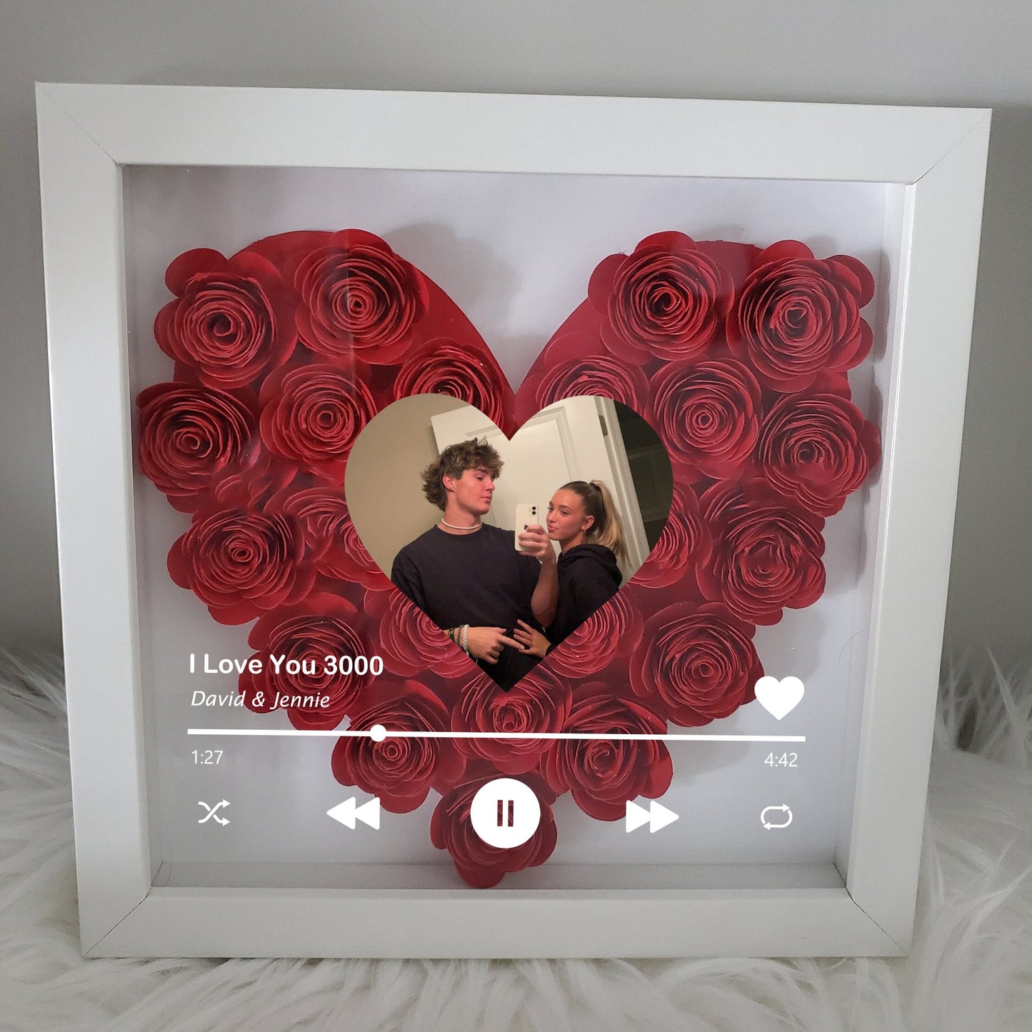 Custom Heart Flower Shadow Box with Photo 🎵