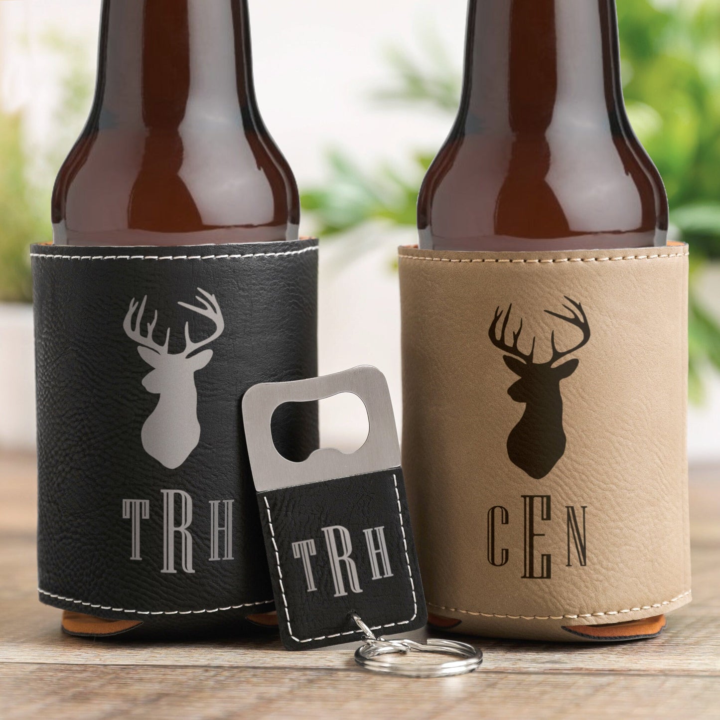 Personalized Beverage Holder and Bottle Opener Set