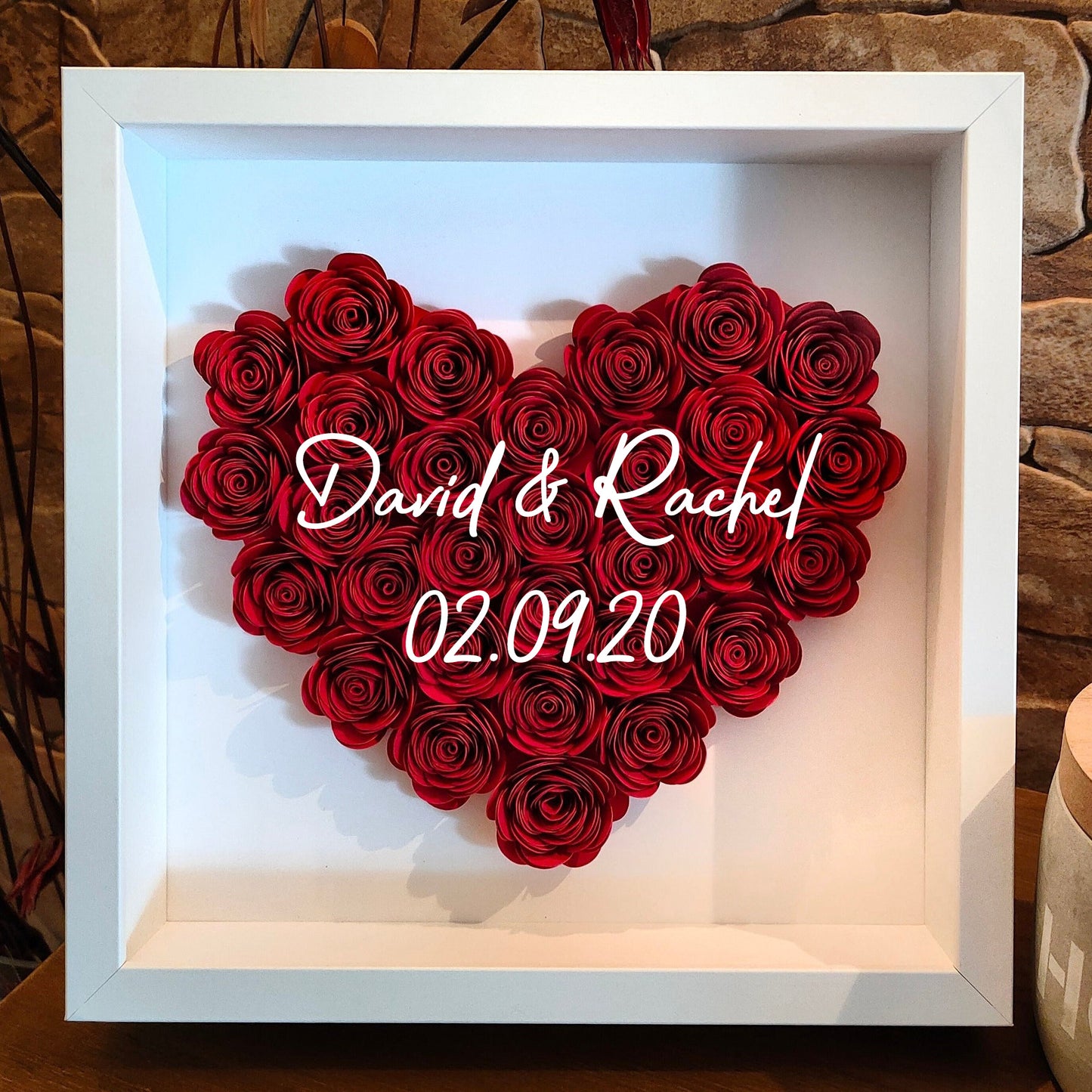 Custom Heart Flower Shadow Box with Text