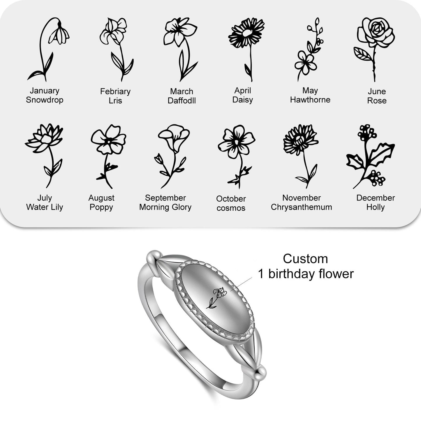 Personalized Family Birth Flower Ring #1