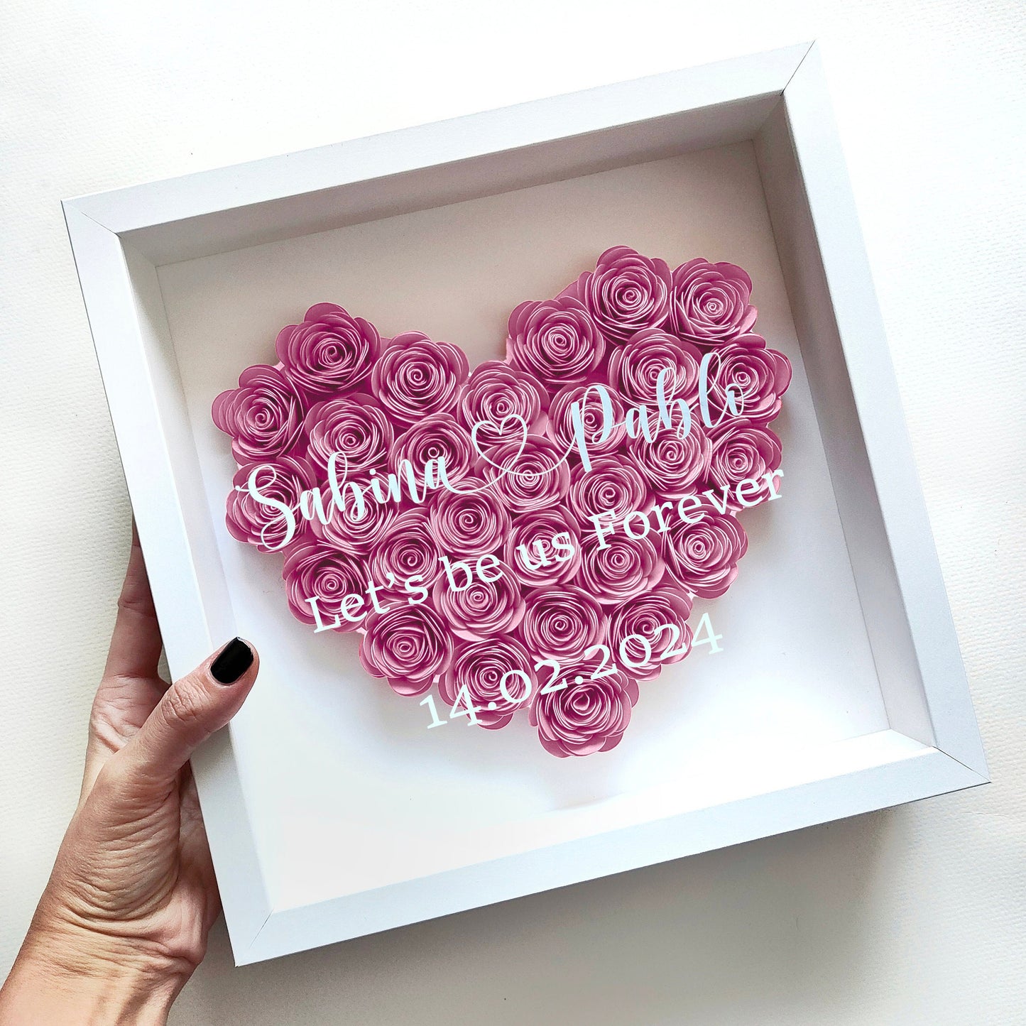 Custom Heart Flower Shadow Box with Text