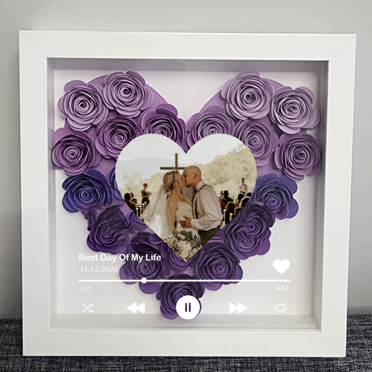 Custom Heart Flower Shadow Box with Photo 🎵