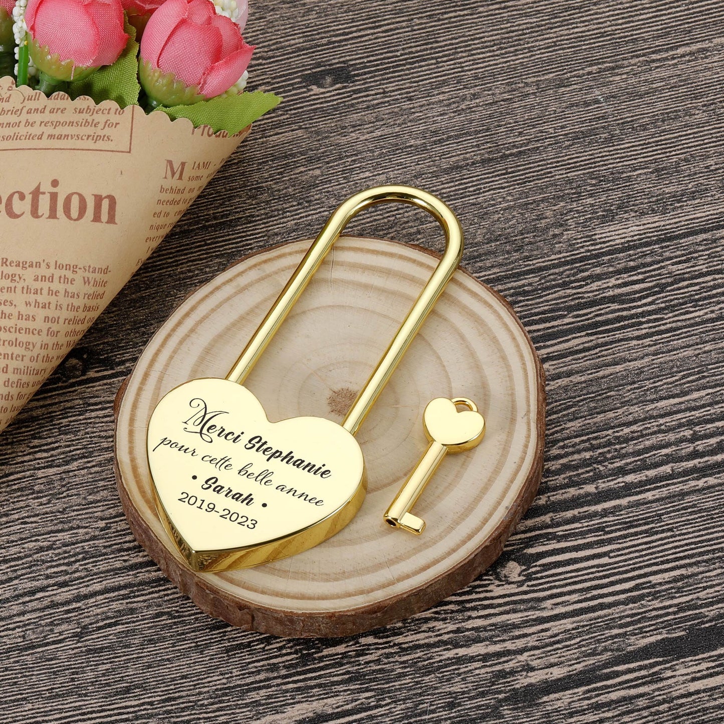 Engraved Heart Love Lock with Key Valentine's Gift