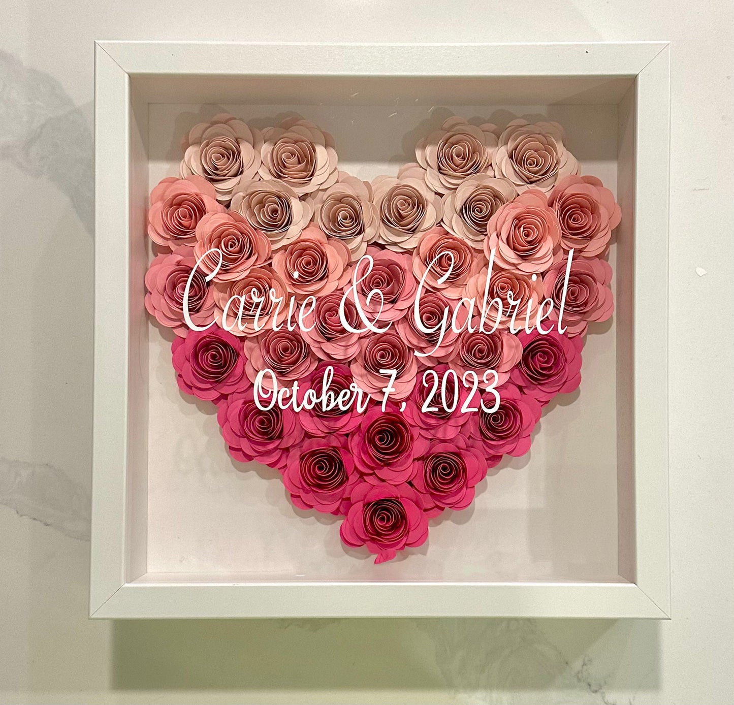 Custom Heart Flower Shadow Box with Text