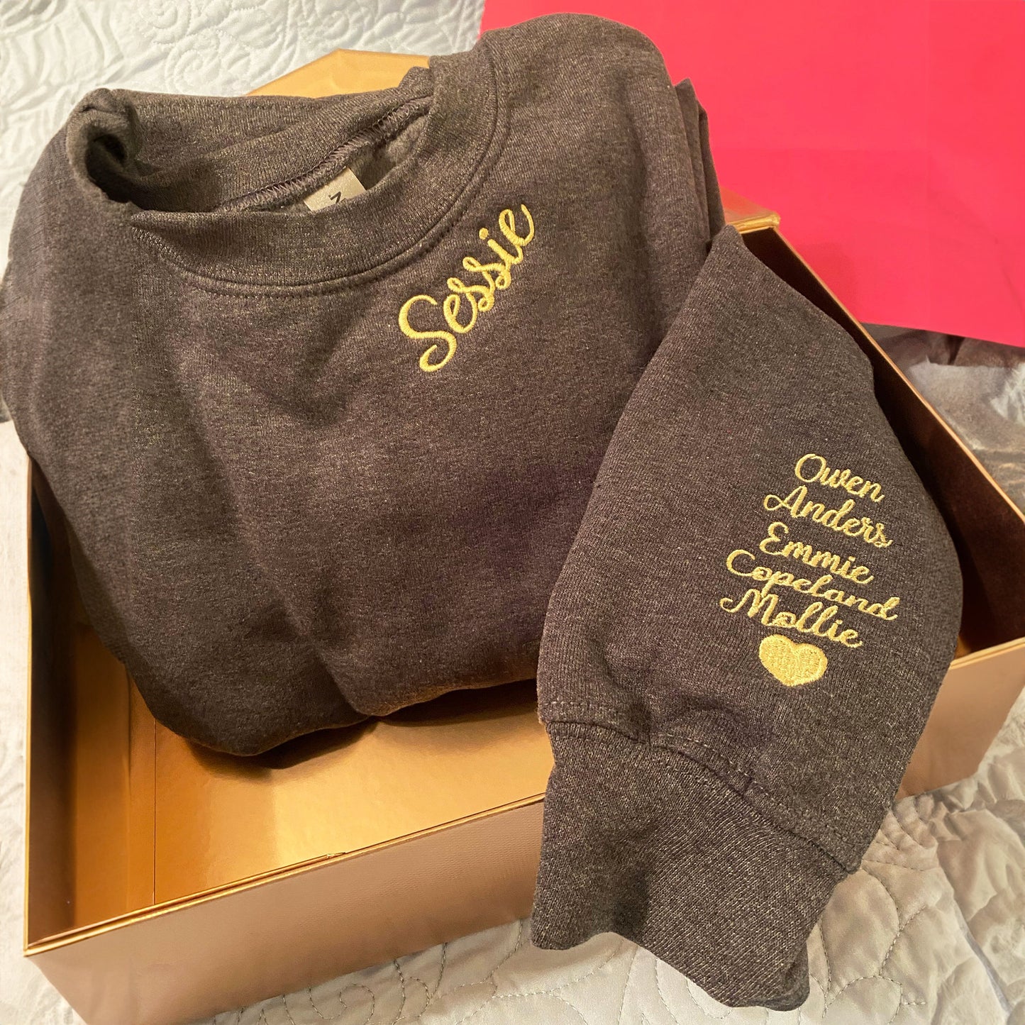 Custom Grandma Sweatshirt with Children Name on Sleeve