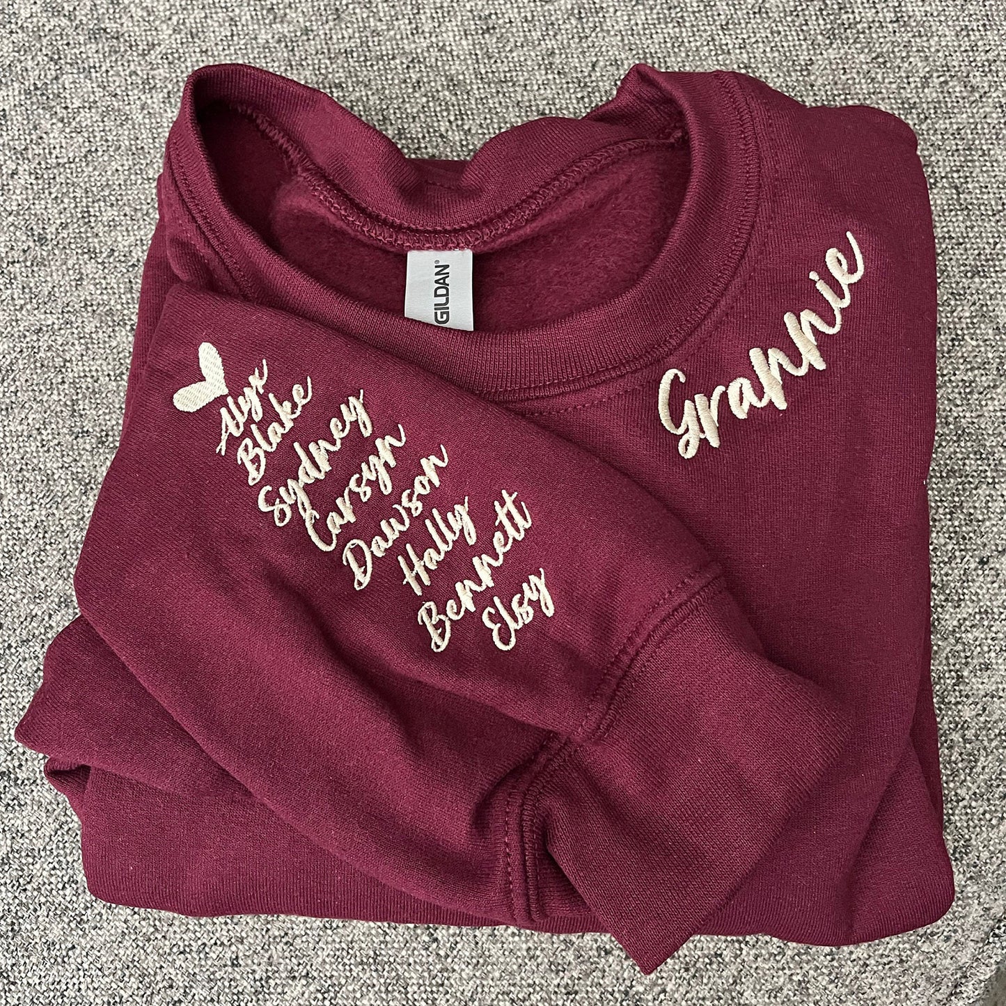 Custom Grandma Sweatshirt with Children Name on Sleeve