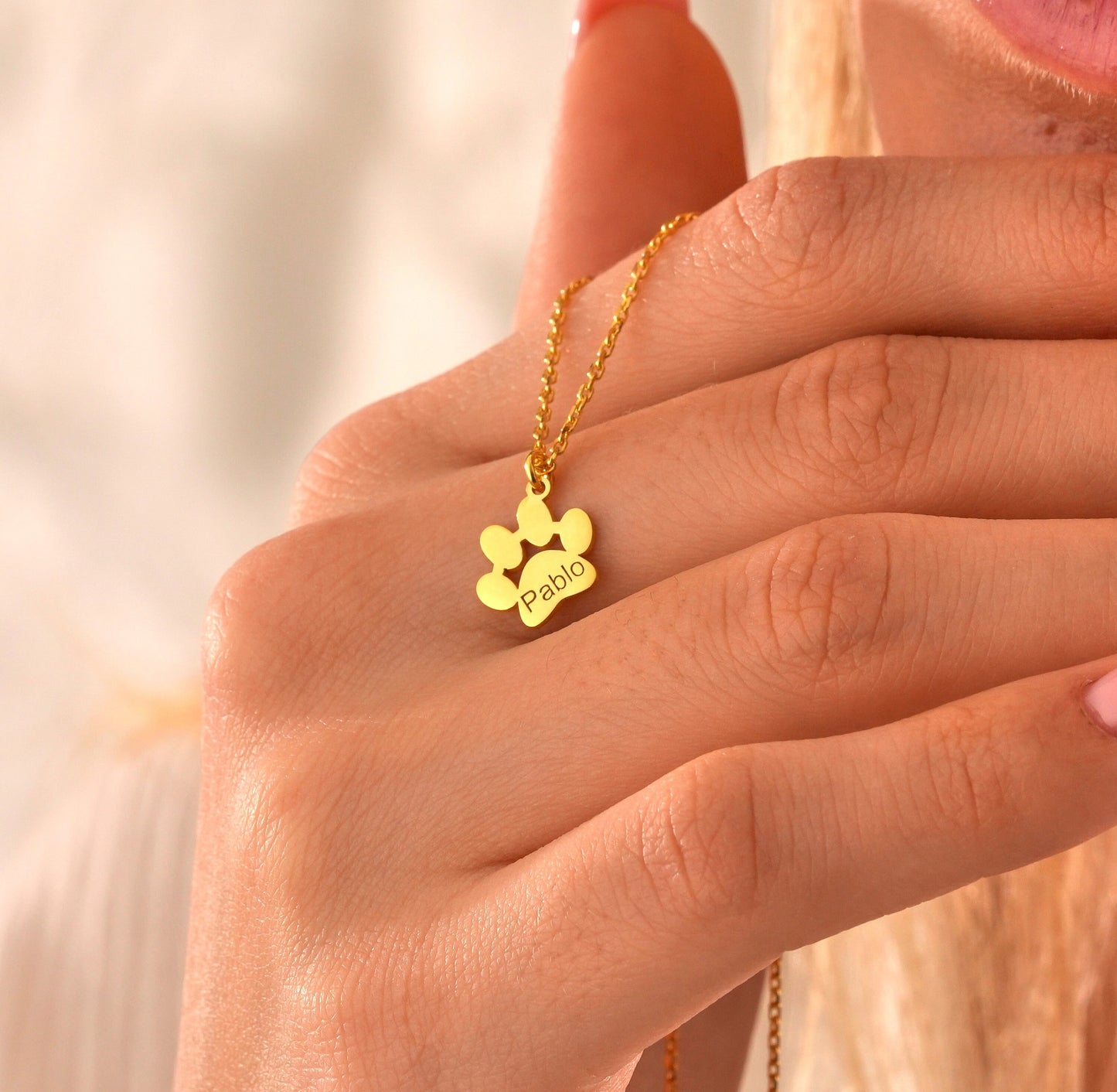 Personalized Paw Print Name Necklace