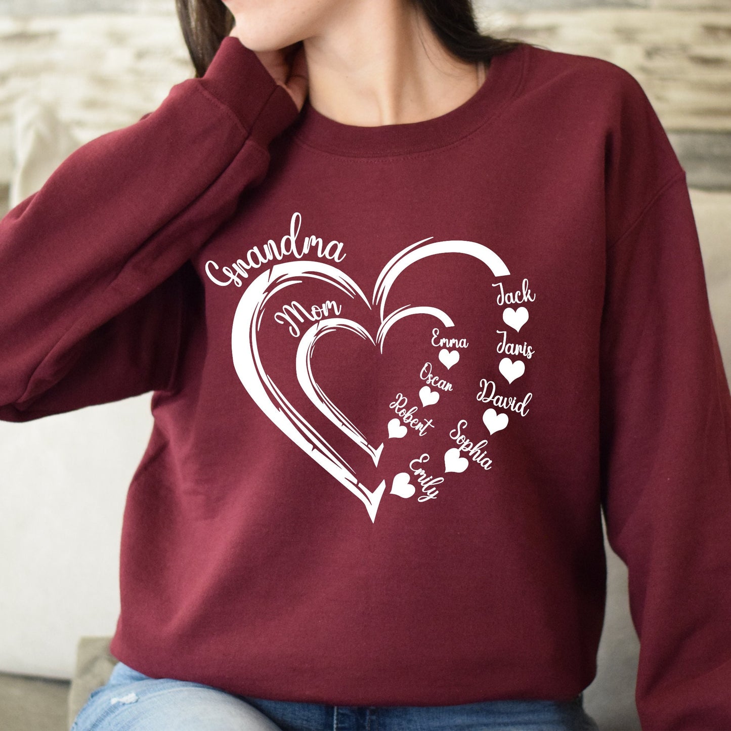 Custom Grandma Heart Sweatshirt Sweatshirt/Hoodie/T-Shirt