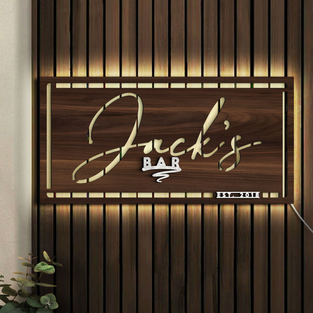 Personalized LED Light Wooden Bar Sign