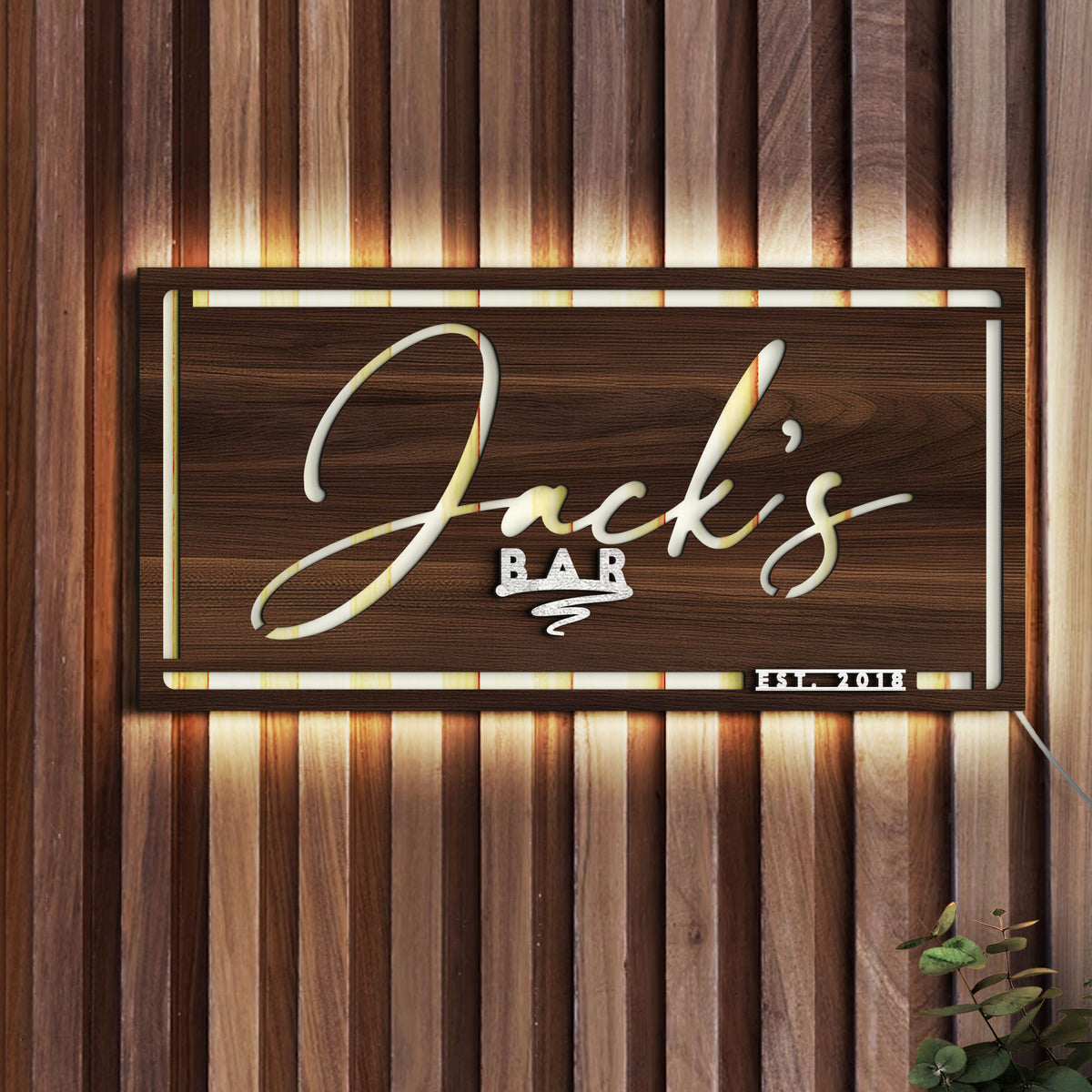 Personalized LED Light Wooden Bar Sign
