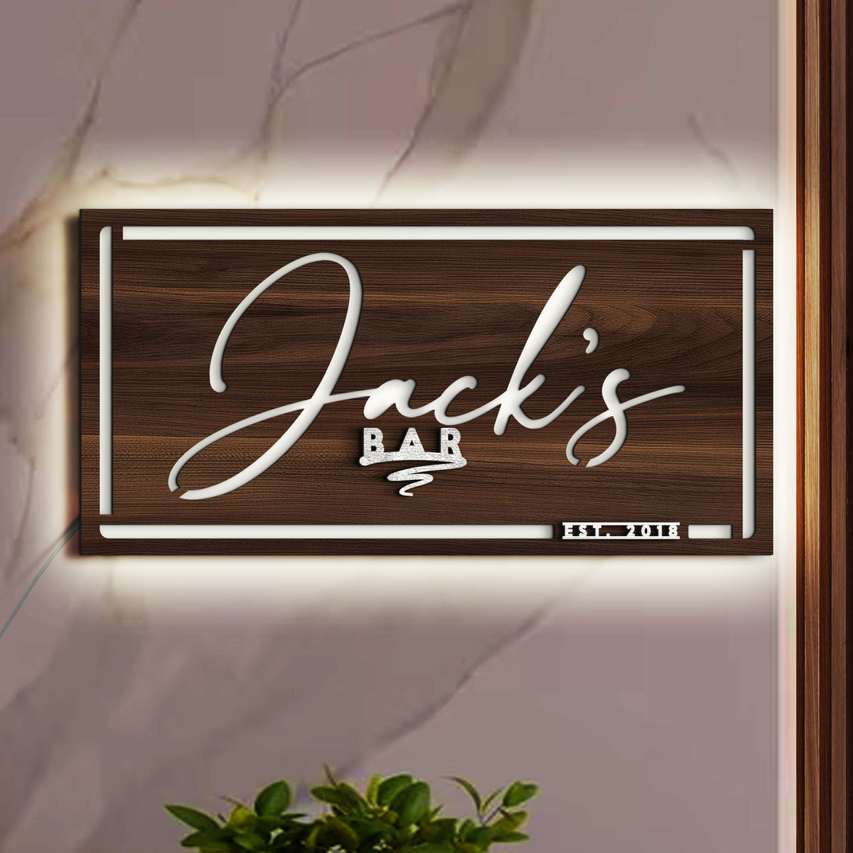 Personalized LED Light Wooden Bar Sign