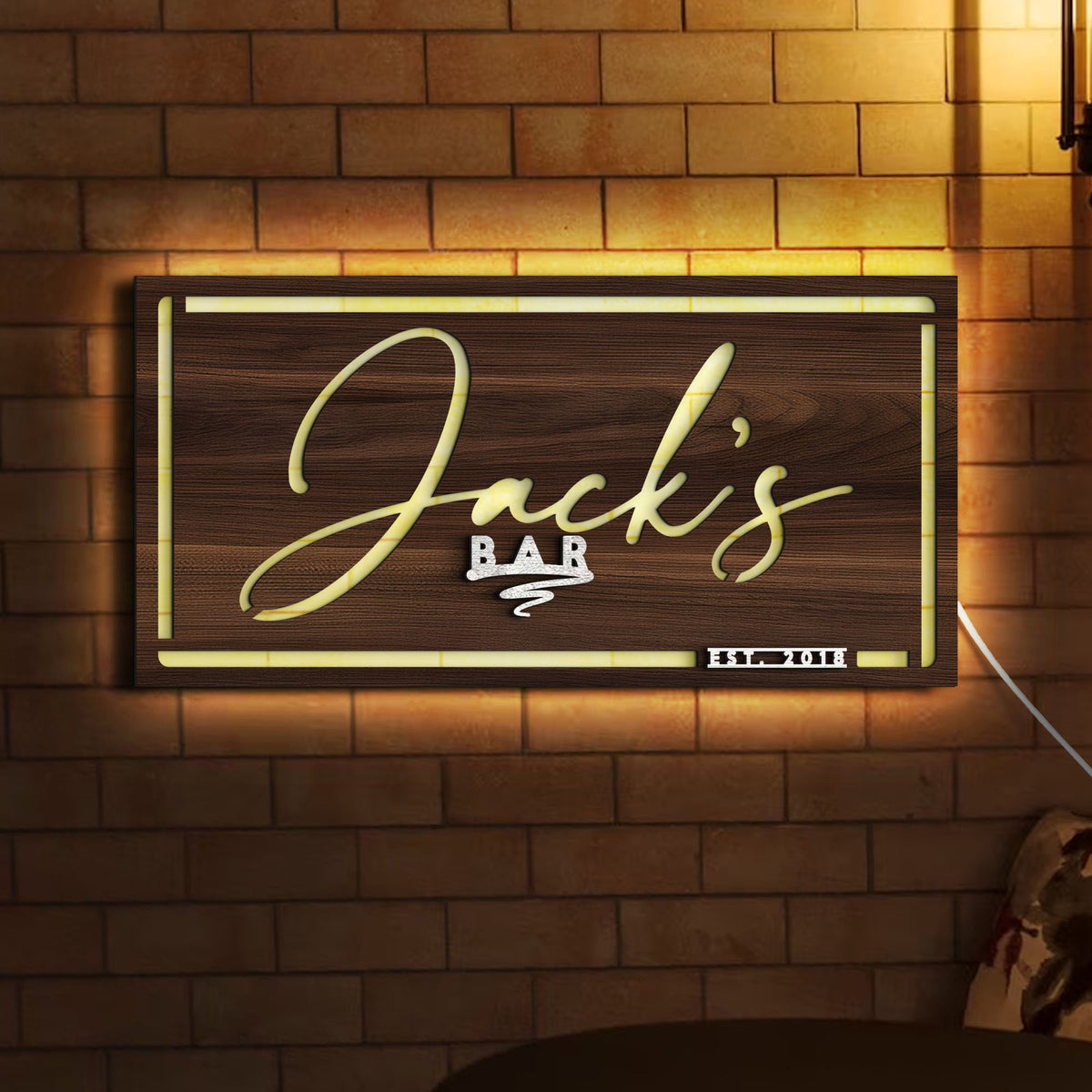 Personalized LED Light Wooden Bar Sign