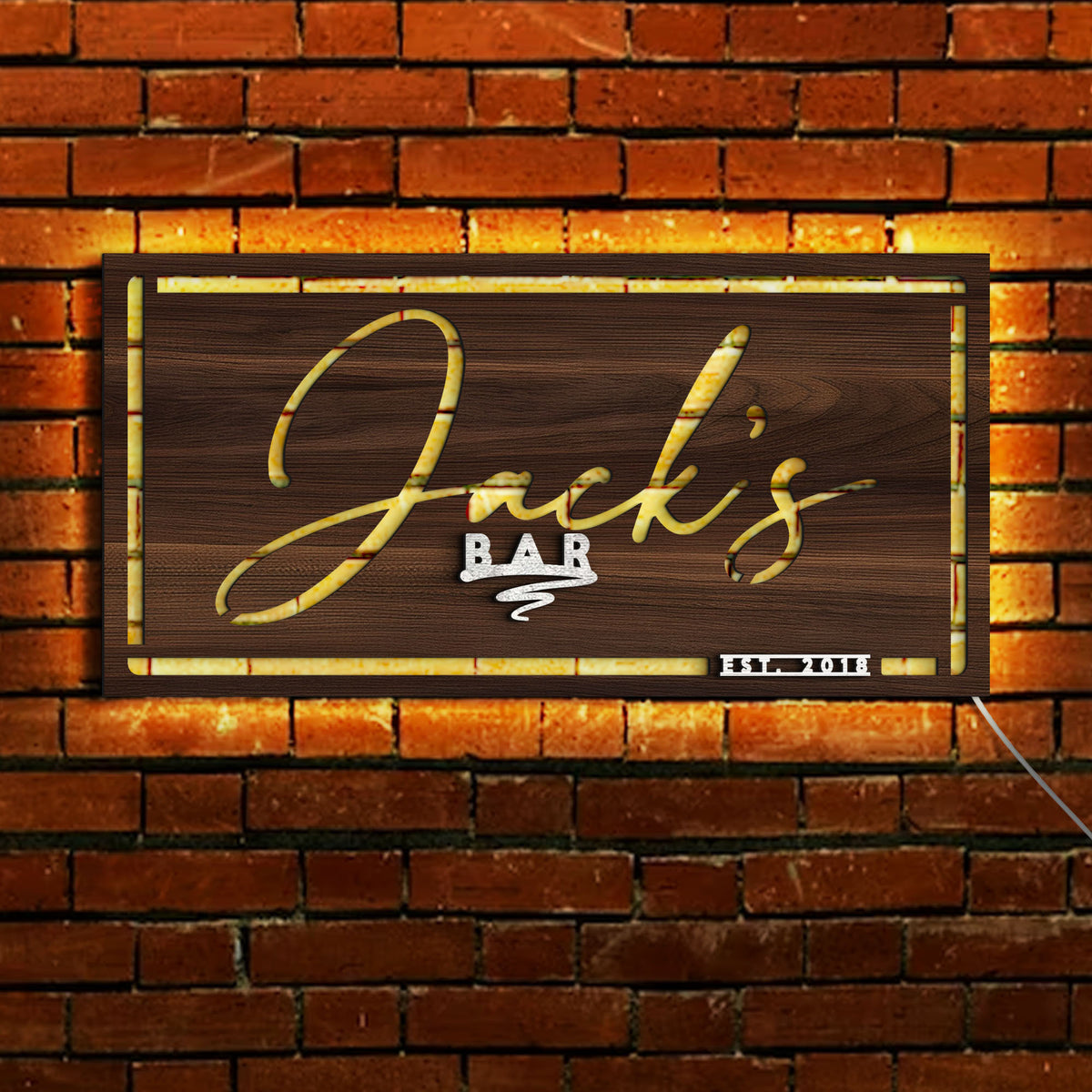 Personalized LED Light Wooden Bar Sign