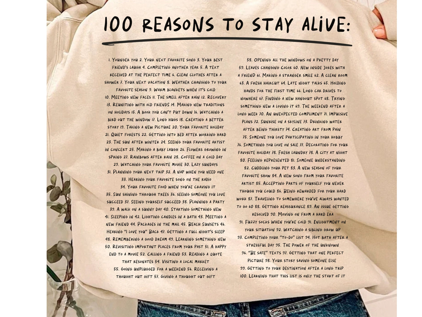 Keep Going 100 Reasons To Stay Alive Sweater