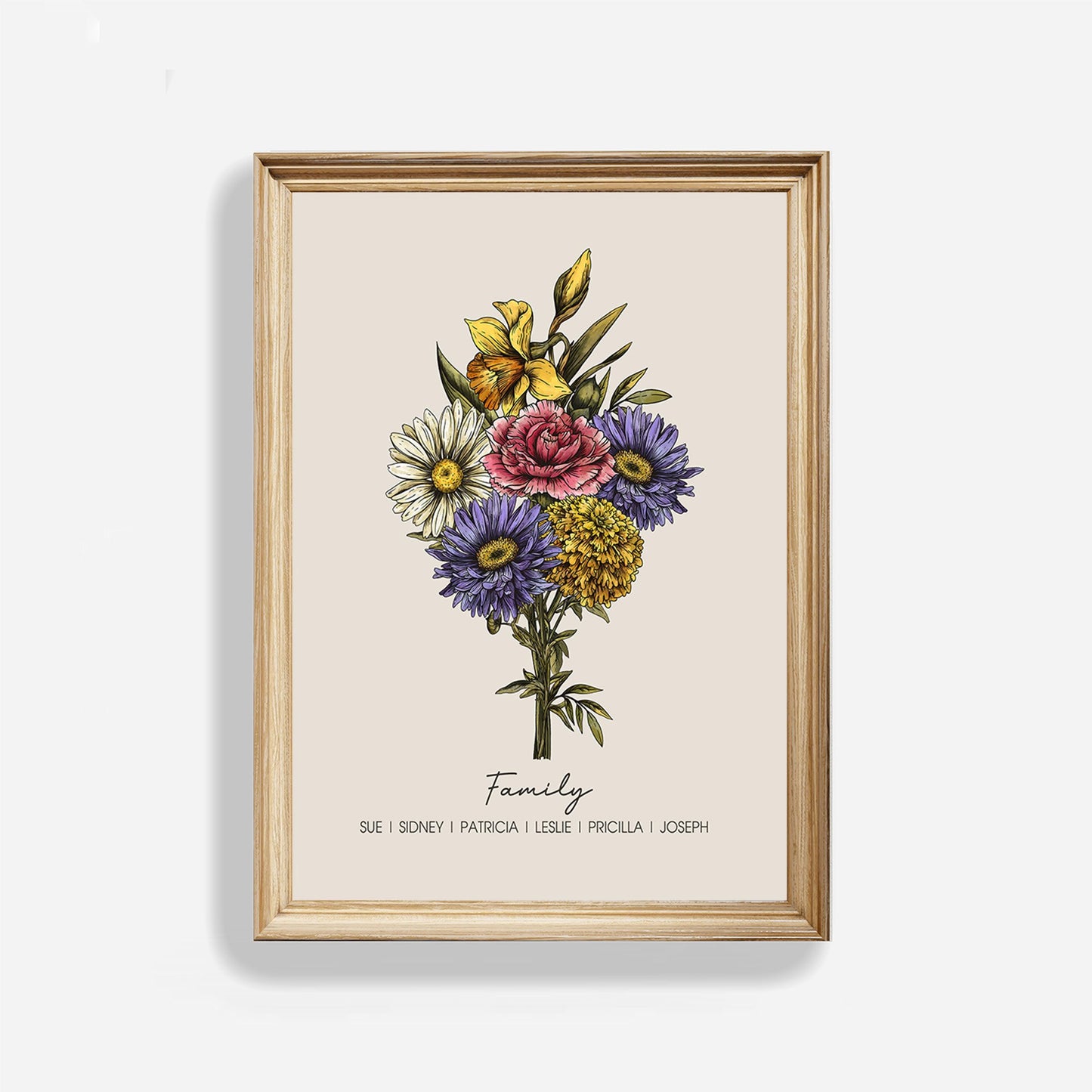 50%OFF🌷Birth Flower Family Bouquet Personalized Names Frame