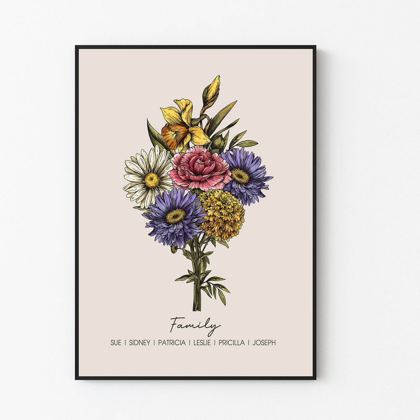 50%OFF🌷Birth Flower Family Bouquet Personalized Names Frame