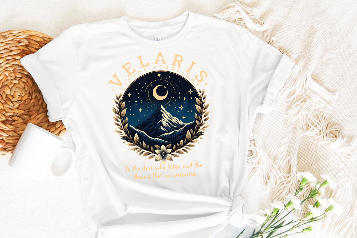 Velaris Starlight City T-Shirt - Mystical Night Sky & Dreamy Landscape