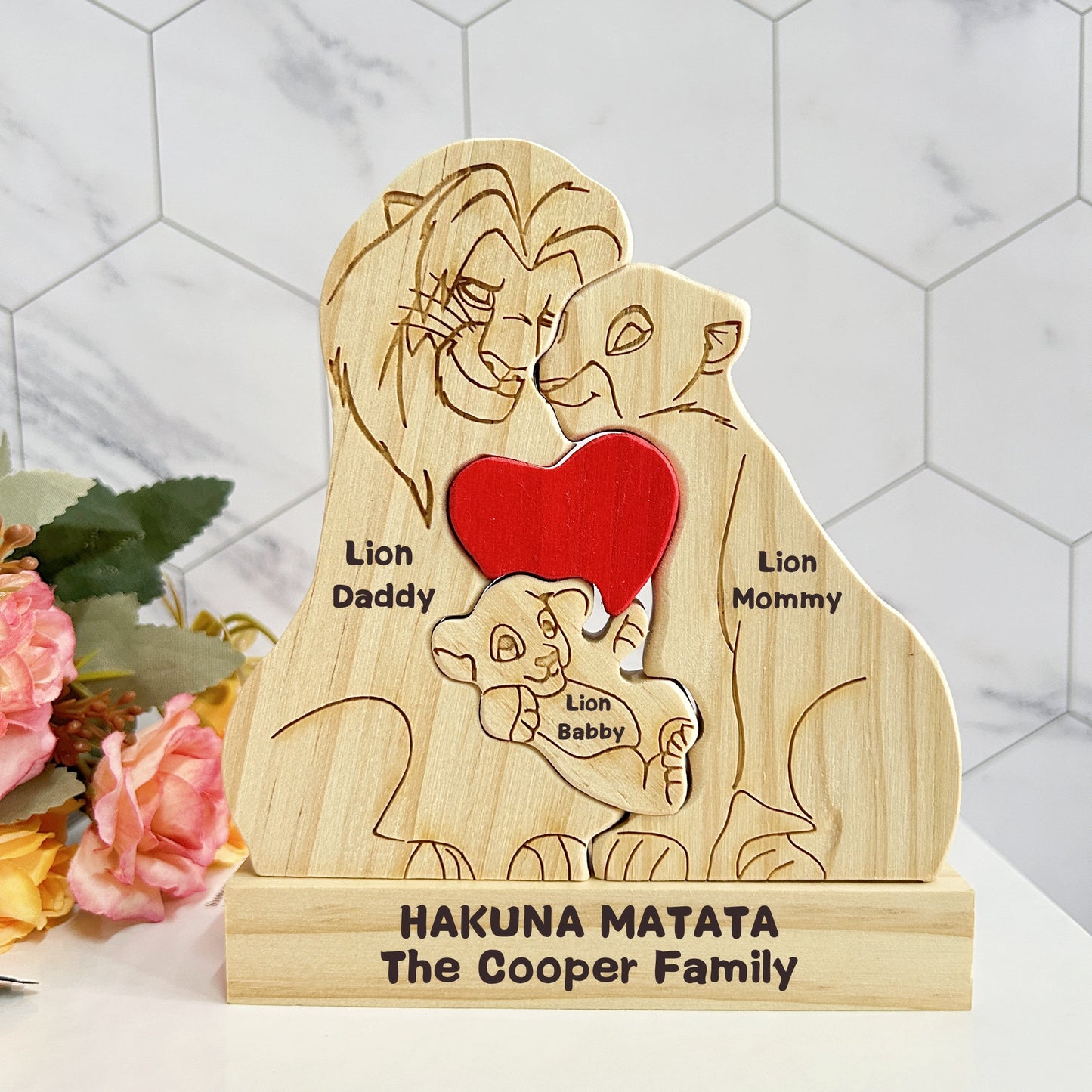 Custom Wooden Lion Family Puzzle