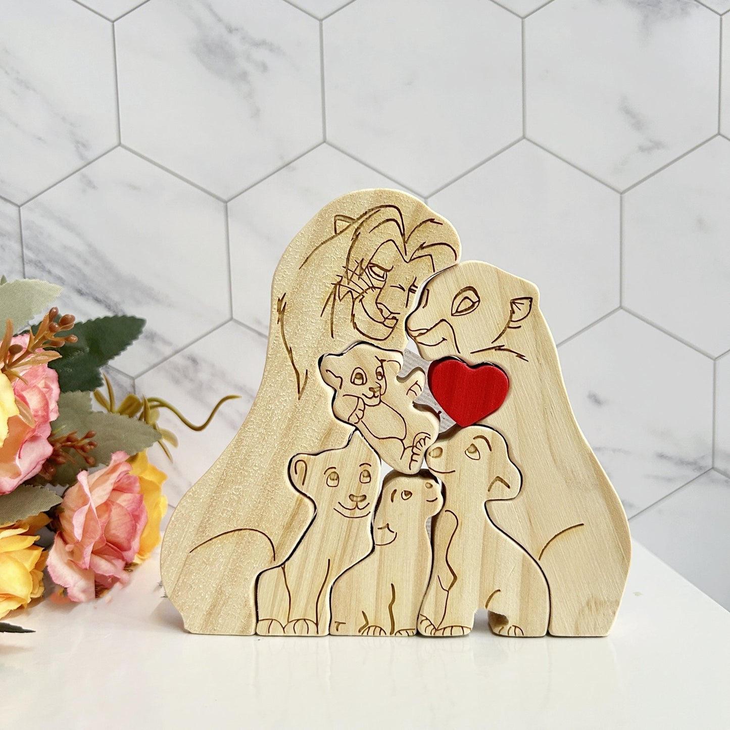 Custom Wooden Lion Family Puzzle