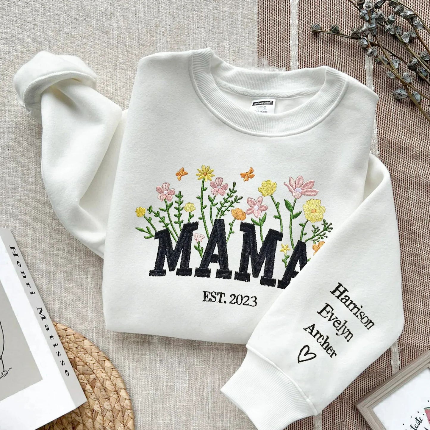 Custom Mama Embroidered Floral Sweatshirt