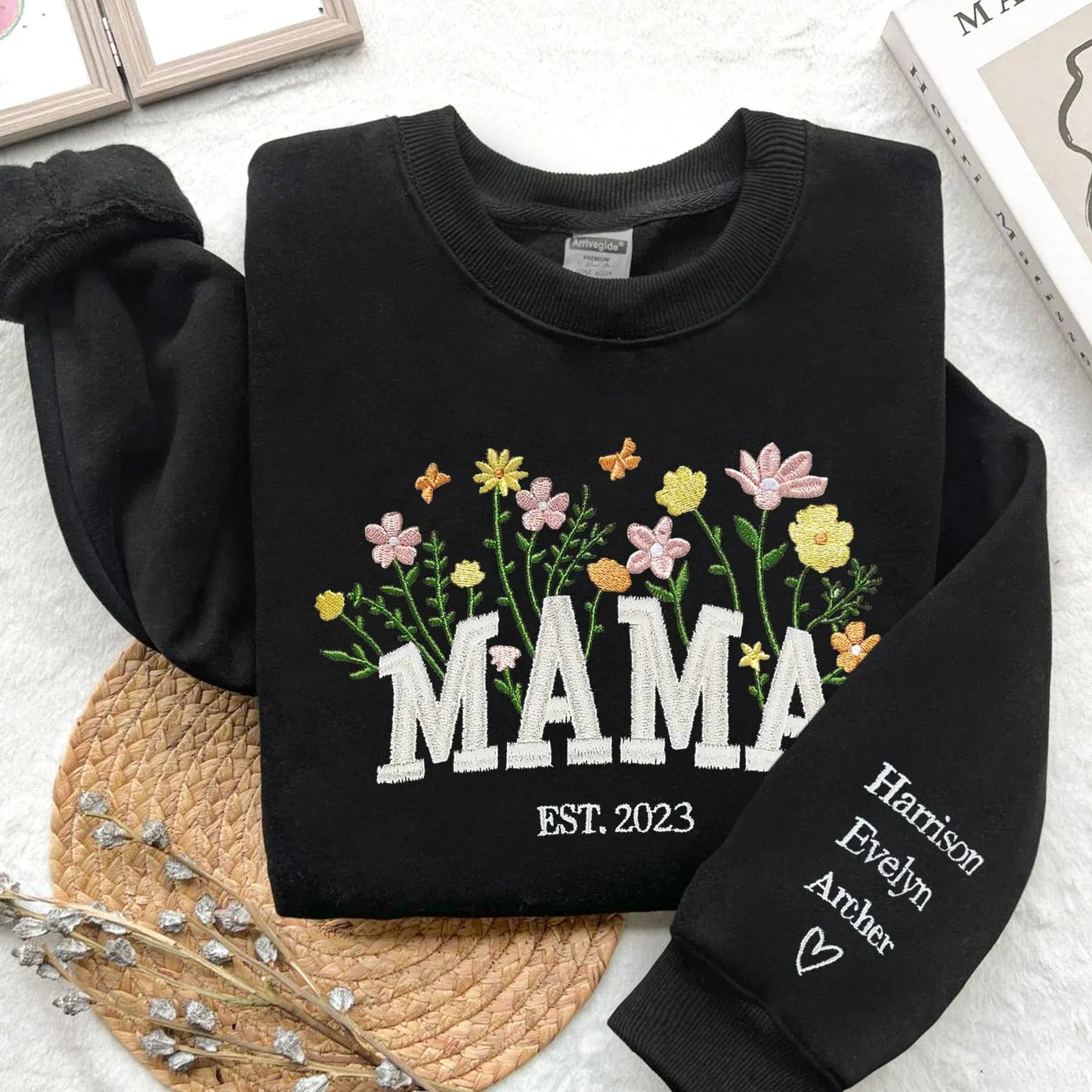 Custom Mama Embroidered Floral Sweatshirt