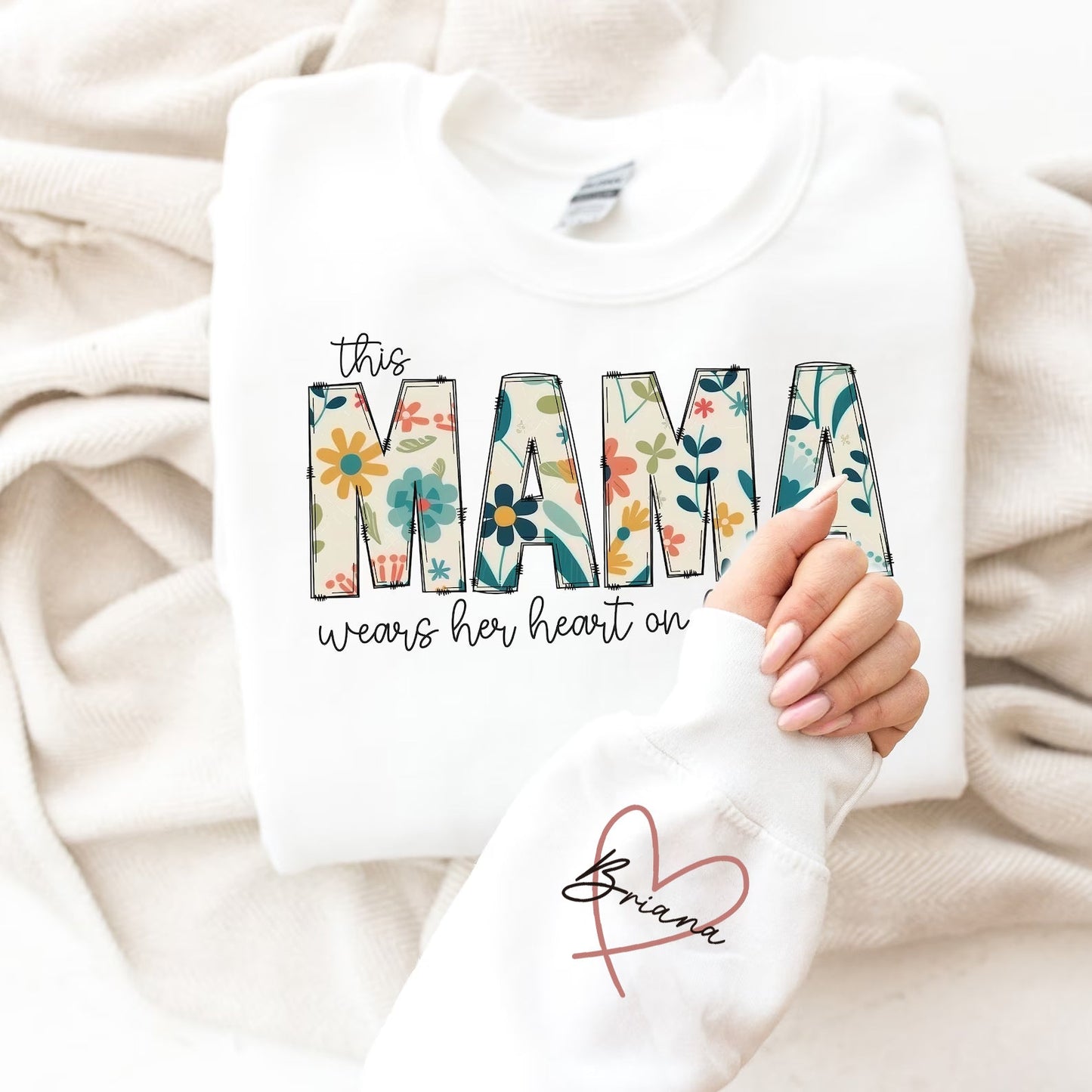 Wear Heart On Sleeve Sweartshirt For Mom And Grandma