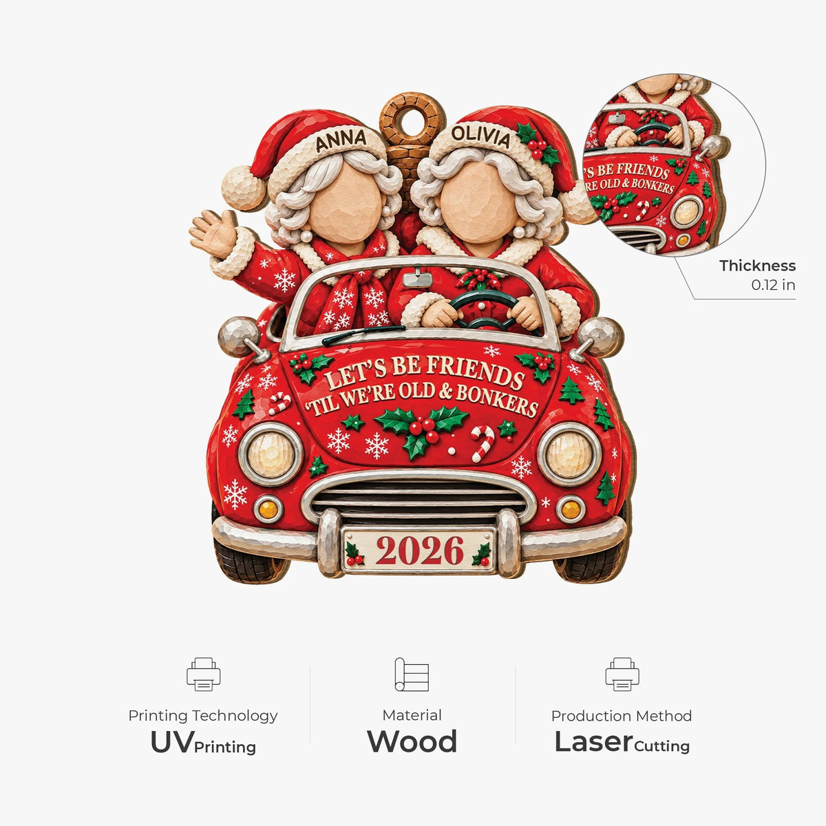 Personalized Let's Be Friends Til We're Old Wooden Ornament