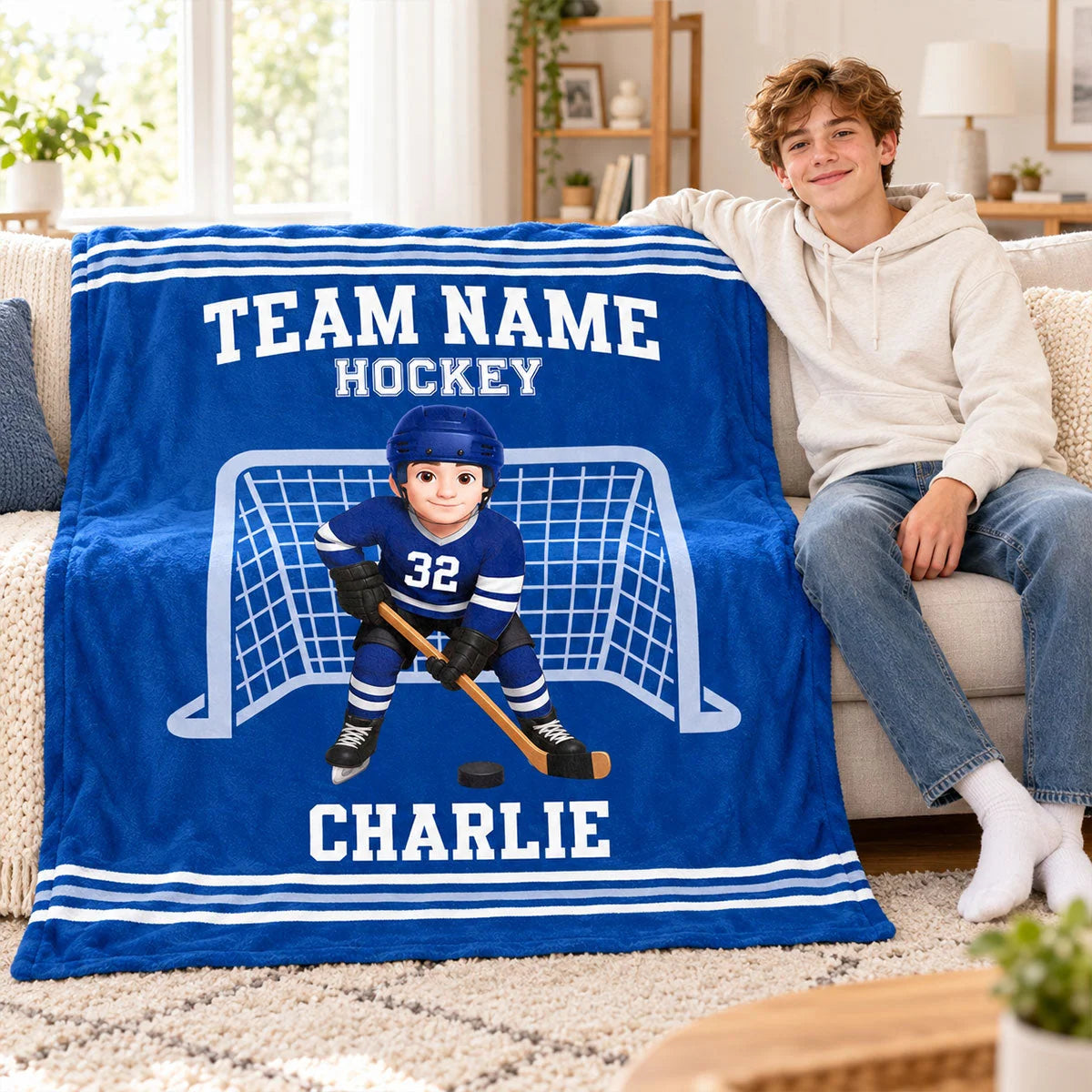 Personalized Hockey Player Name Christmas Blanket