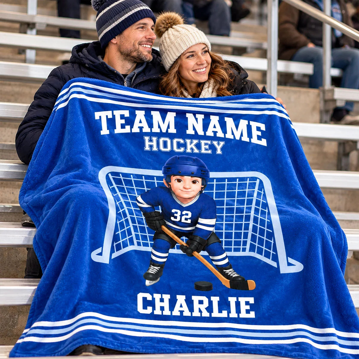 Personalized Hockey Player Name Christmas Blanket