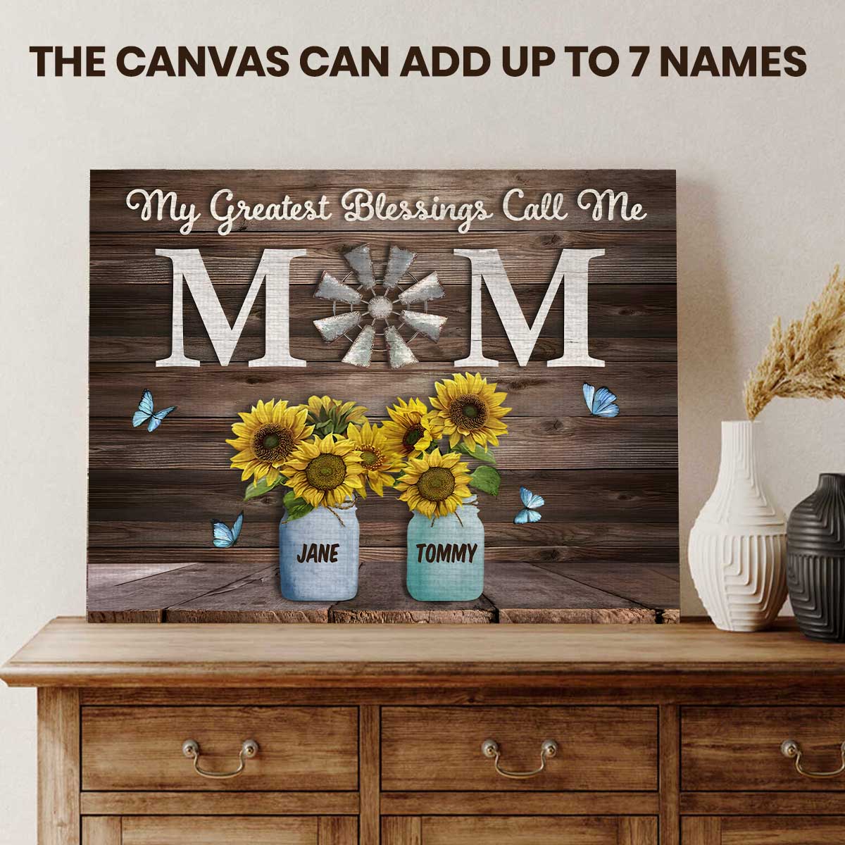 My Greatest Blessings Call Me Mom Custom Names Canvas Gift